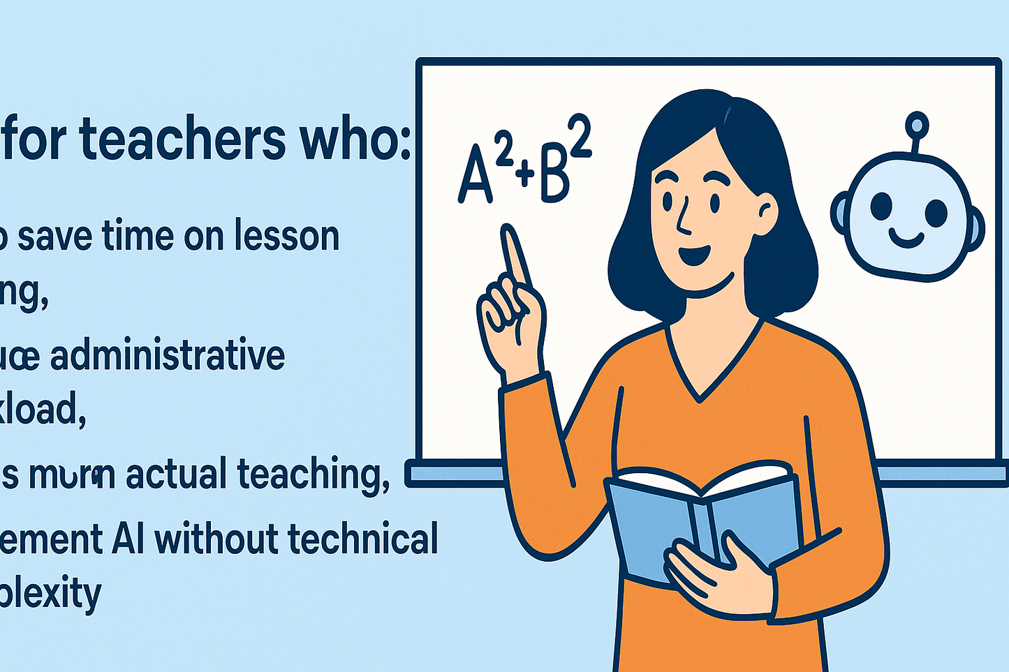 A sleek, minimalistic banner designed for educators, featuring subtle graphics that symbolize efficiency and innovation, such as gears and lightbulbs. The design aims to convey the message of saving time in lesson planning and reducing administrative tasks, while allowing teachers to focus on instruction and seamlessly integrate AI into their workflow.