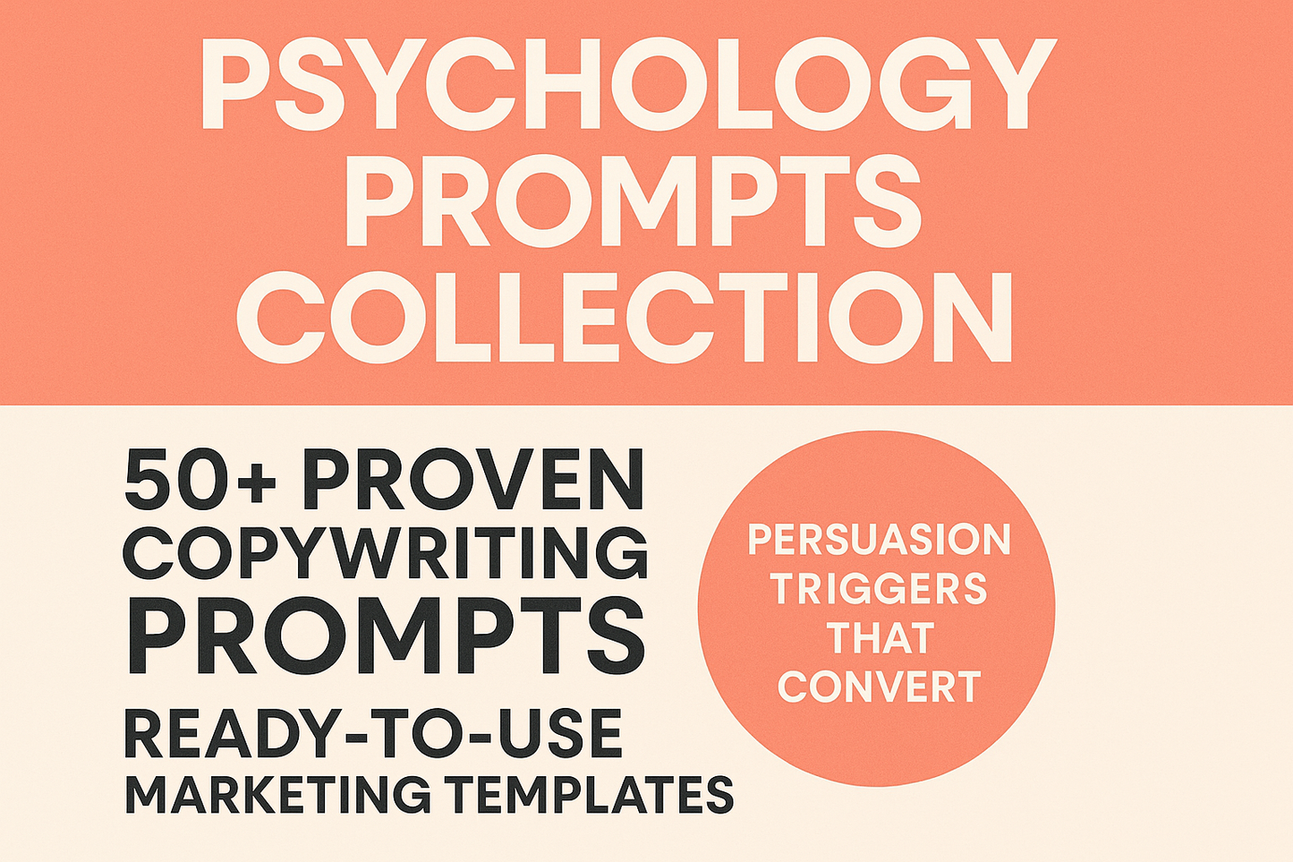 Promotional graphic for 'Psychology Prompts Collection' with text about copywriting prompts and marketing templates.