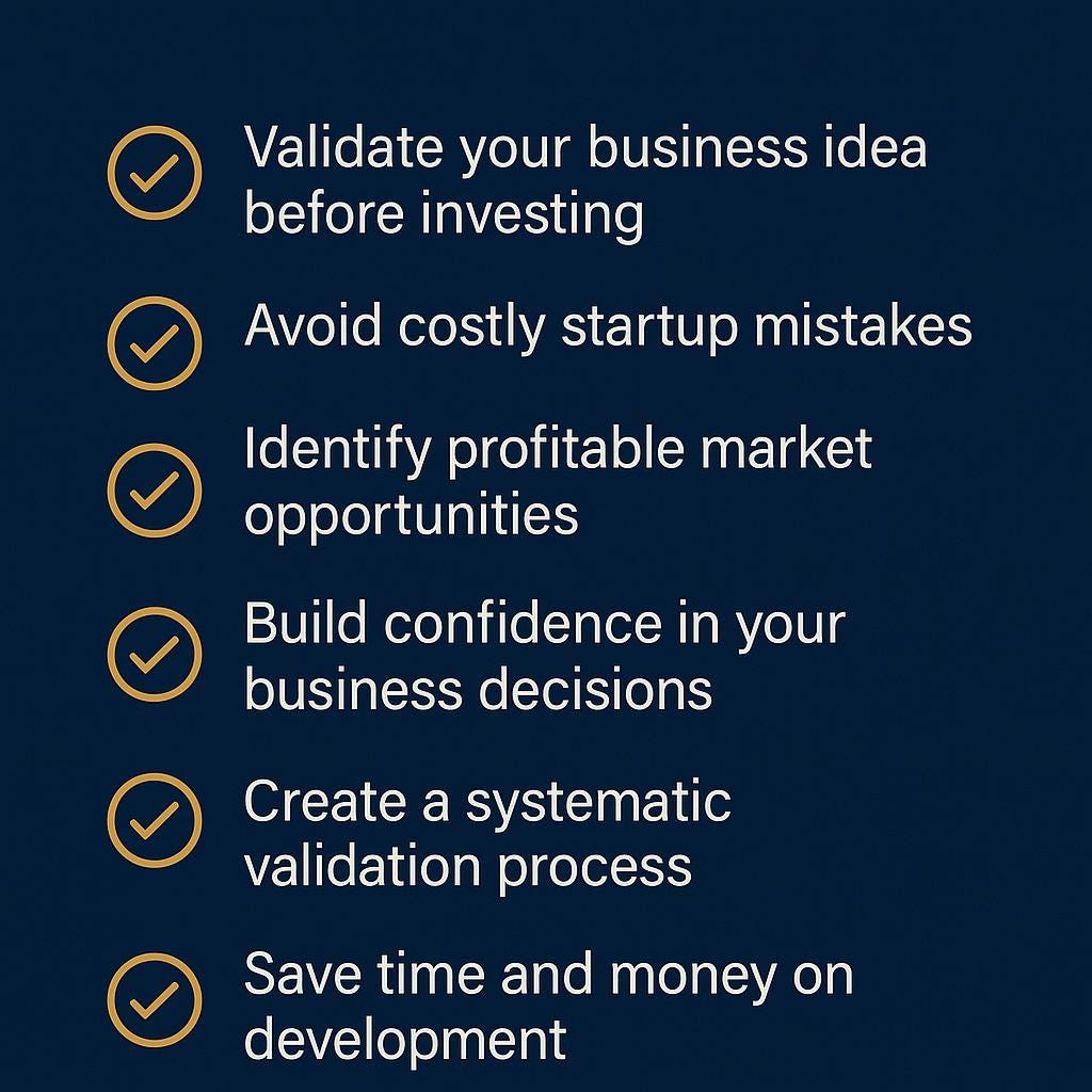 List of business advice on a dark blue background with gold checkmarks.