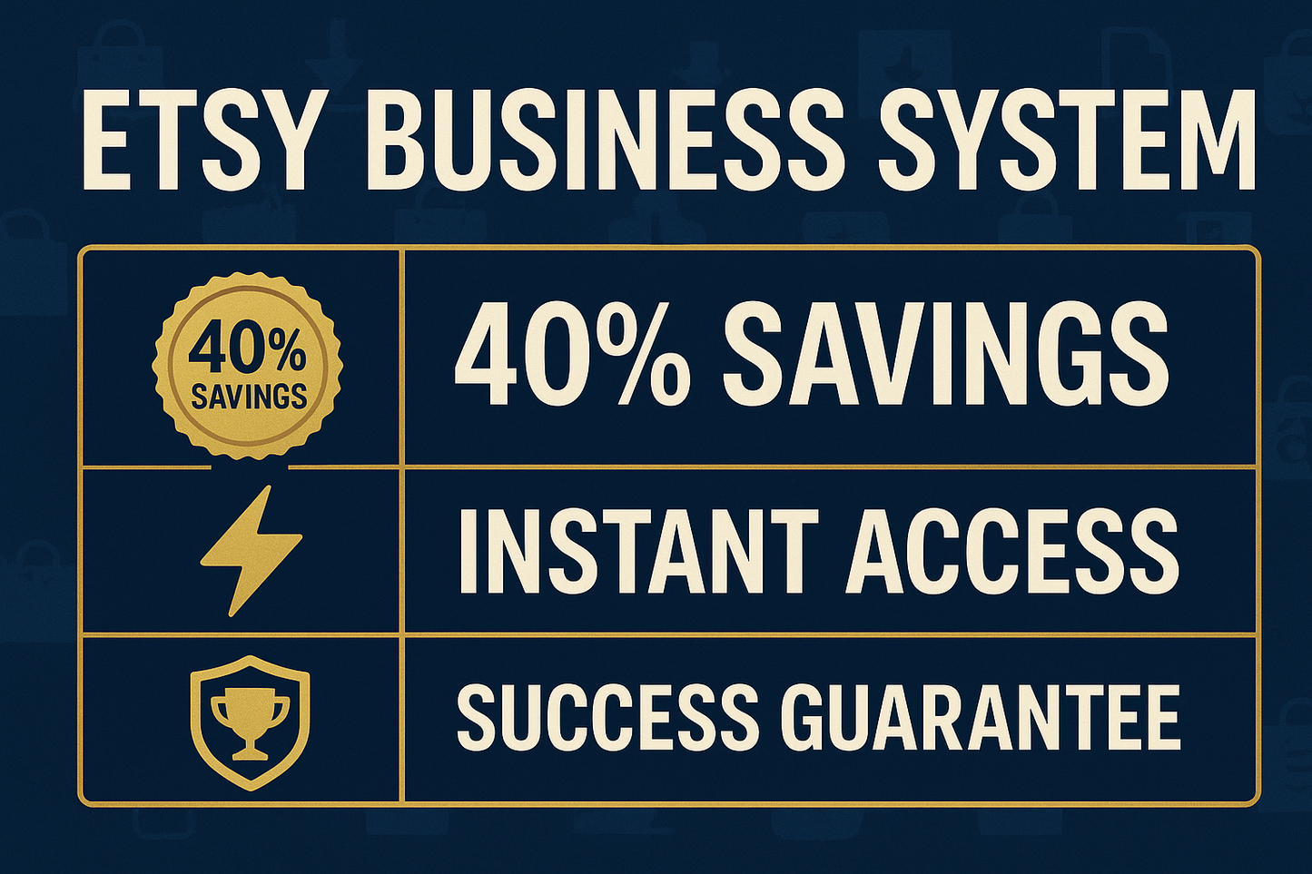 💰 INCREDIBLE VALUE: Save 40% compared to buying individually! Get the complete system for one low price.
⚡ INSTANT ACCESS: Download all materials immediately after purchase. Google Drive Link provided with access to each product. Start your Etsy journey today!
🏆 SUCCESS GUARANTEE: Follow this complete system and see real results, or get your money back within 30 days!