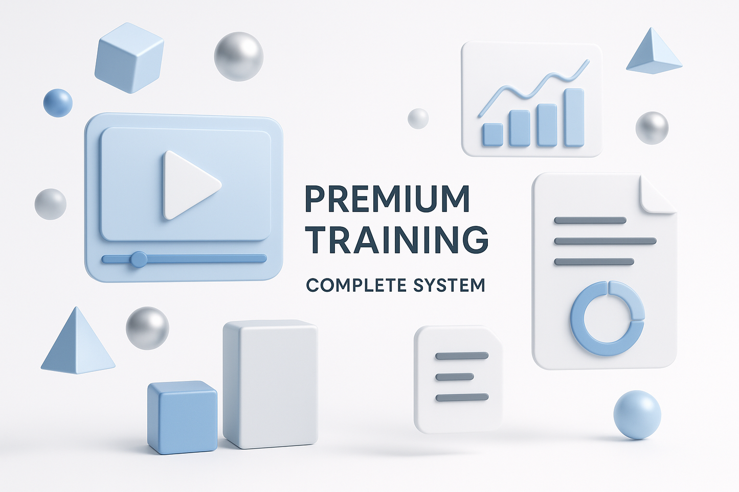 🎯 TOTAL VALUE: • Over 1.5 hours of premium video training • 56 pages of detailed written guides • 10,000+ words of actionable content • Beginner to advanced coverage • Complete business system
clean imagery with 3d elements