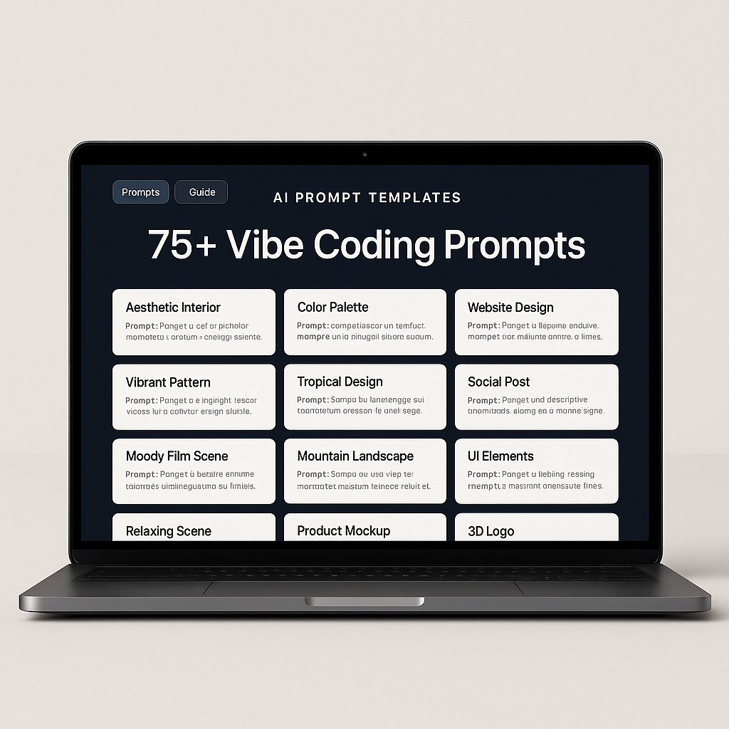 Laptop displaying AI prompt templates with a focus on coding prompts.