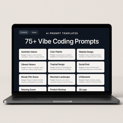 Laptop displaying AI prompt templates with a focus on coding prompts.