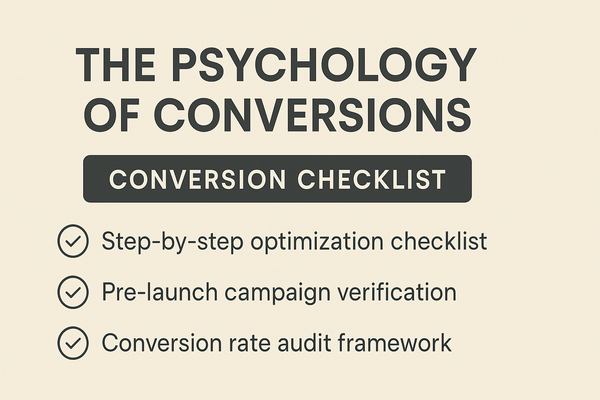 Text on a beige background about the psychology of conversions and a conversion checklist.