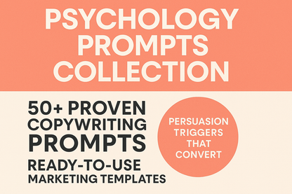 Promotional graphic for 'Psychology Prompts Collection' with text about copywriting prompts and marketing templates.