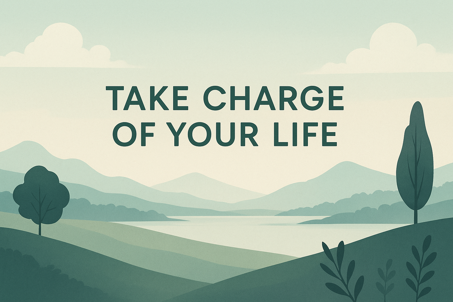 A serene and minimalistic banner featuring soft, calming colors with a soothing gradient background. Simple, elegant typography emphasizes the message of empowerment and control, creating an inviting atmosphere. The design is landscape-oriented, promoting a sense of tranquility and motivation.
