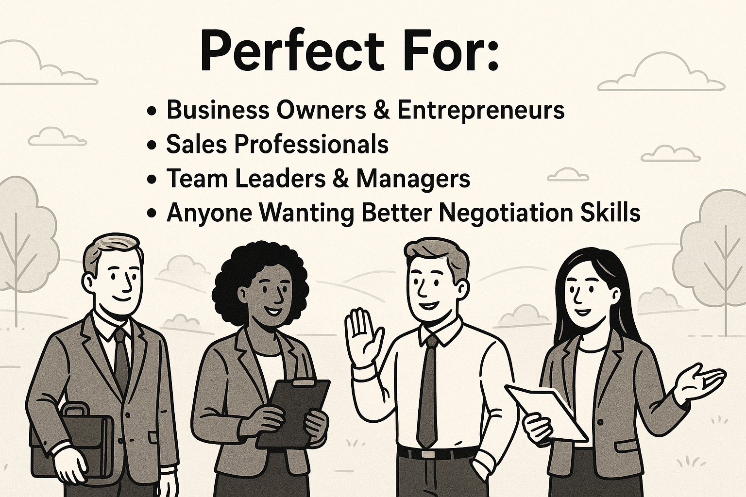 A professional, minimalistic landscape banner featuring a sleek design with subtle gradients and clean lines, representing business themes. The image is tailored for business owners, sales professionals, and team leaders, conveying a sense of empowerment and collaboration, ideal for promoting negotiation skills.
