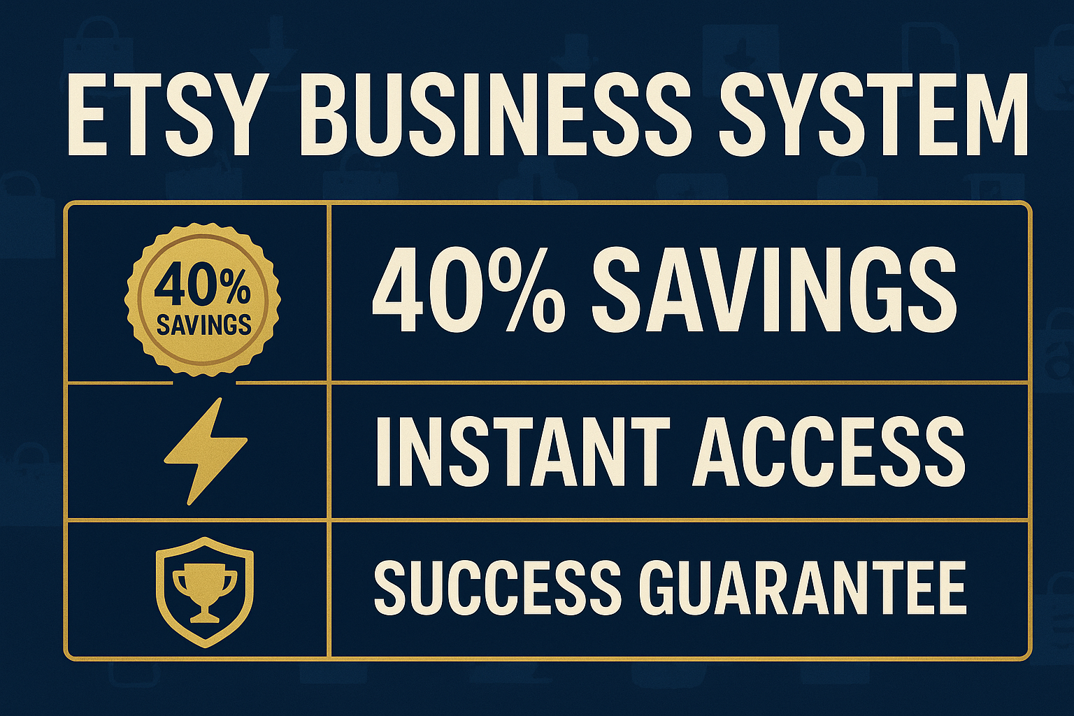 💰 INCREDIBLE VALUE: Save 40% compared to buying individually! Get the complete system for one low price.

⚡ INSTANT ACCESS: Download all materials immediately after purchase. Google Drive Link provided with access to each product. Start your Etsy journey today!

🏆 SUCCESS GUARANTEE: Follow this complete system and see real results, or get your money back within 30 days!
